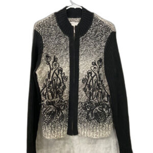 Coldwater Creek Cardigan Sweater Full Zip Wool Blend Women’s size M Ribbon Art.